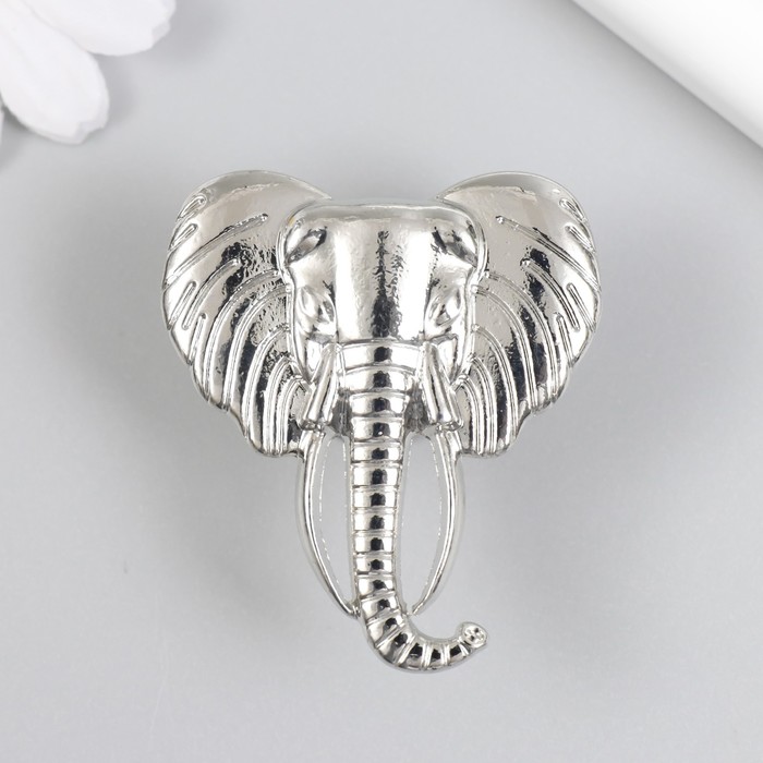 Ручка для шкатулки металл Голова слона серебро 4,5х4,2 см цена и фото