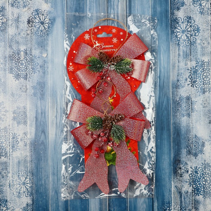 фото Украшение ёлочное "бант элит" (набор 2 шт) 12х14 см, розовый зимнее волшебство