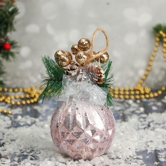 фото Шар пластик декор "блеск рождества" грани, 8х11 см, розовый зимнее волшебство