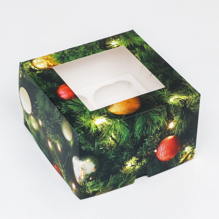 фото Упаковка на 4 капкейков с окном "счастливого рождества", 16 х 16 х 10 см upak land