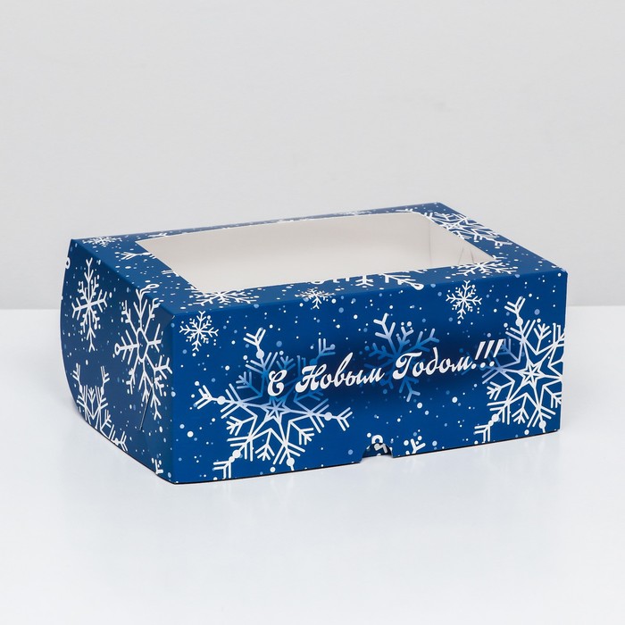 Упаковка на 6 капкейков с окном Снежинки, 25 х 17 х 10 см упаковка на 6 капкейков с окном новогоднее настроение 25 х 17 х 10 см 1 шт