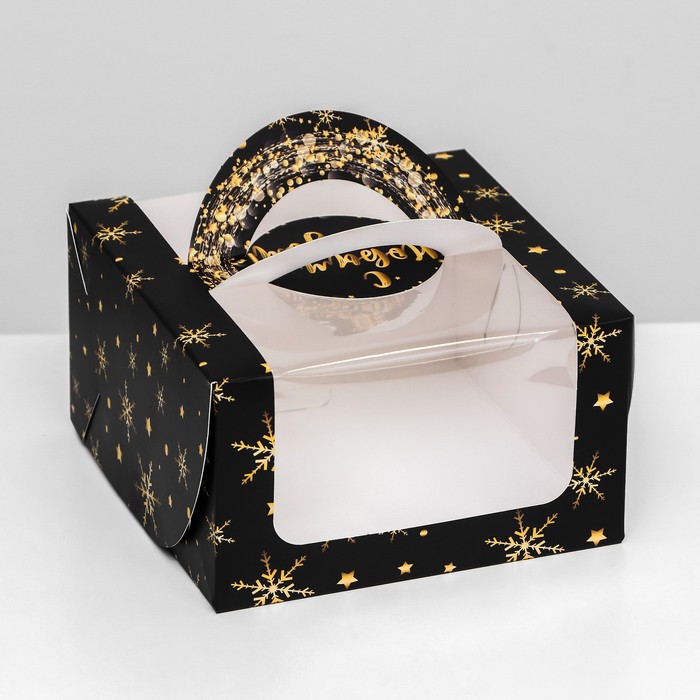 Коробка под бенто-торт с окном Новогодние звезды, 14 х 14 х 8 см коробка под бенто торт с окном крафт 14 х 14 х 8 см