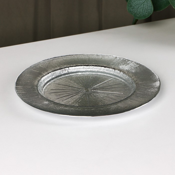 фото Тарелка стеклянная десертная magistro «иней. серебро», 20,5×1,5 см, цвет серебряный