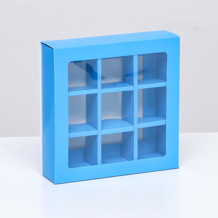 

Коробка под 9 конфет с обечайкой, голубой, 13,7 х 13,7 х 3,5 см