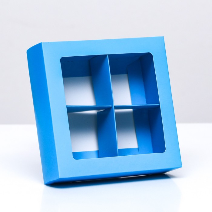 Коробка для конфет 4 шт,голубой, 12,5х 12,5 х 3,5 см,