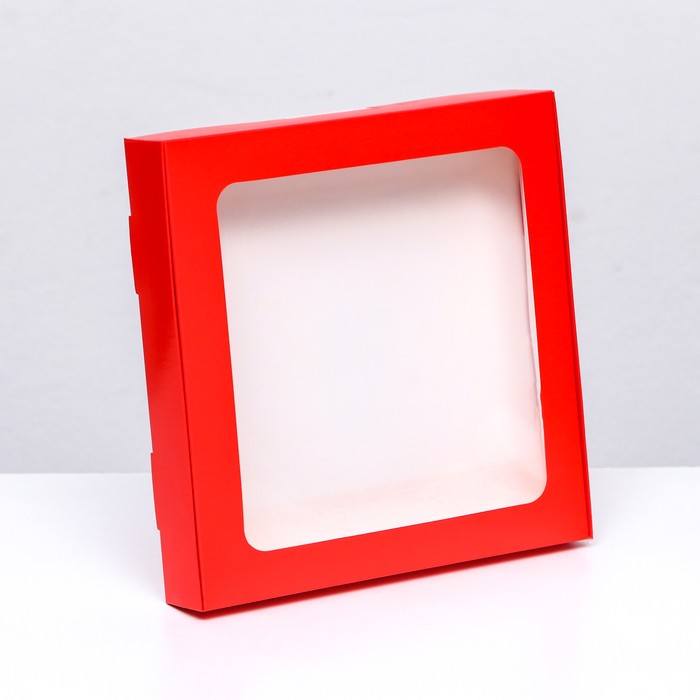 Коробка самосборная, красная с окном, 19 х 19 х 3 см коробка самосборная с окном белая 19 х 18 х 9 см