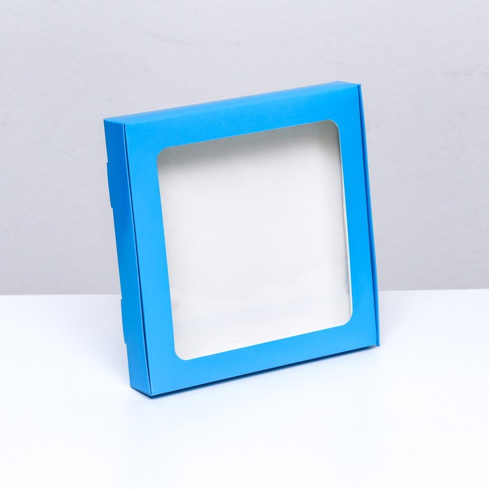 Коробка самосборная, с окном синяя , 19 х 19 х 3 см коробка самосборная с окном белая 19 х 18 х 9 см