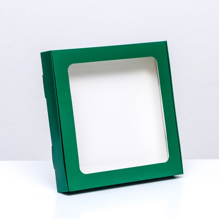 Коробка самосборная с окном, зеленый, 19 х 19 х 3 см коробка самосборная с окном белая 19 х 18 х 9 см