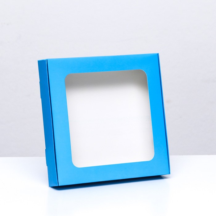 Коробка самосборная с окном синяя, 16 х 16 х 3 см коробка самосборная с праздником 16 х 16 х 3 см