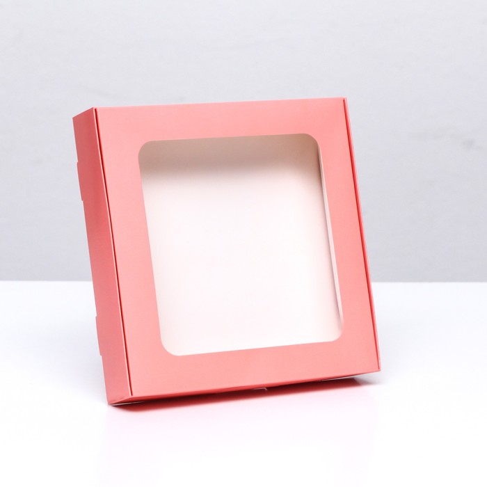 цена Коробка самосборная с окном розовая, 16 х 16 х 3 см