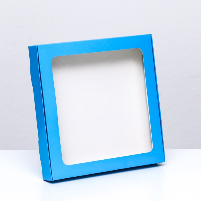Коробка самосборная с окном синяя, 21 х 21 х 3 см коробка самосборная с окном красная 21 х 21 х 3 см