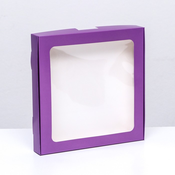 Коробка самосборная с окном сиреневая, 21 х 21 х 3 см коробка самосборная с окном красная 21 х 21 х 3 см