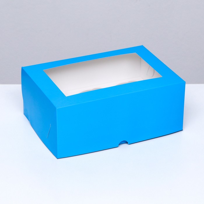 Упаковка на 6 капкейков с окном, голубая, 25 х 17 х 10 см упаковка на 6 капкейков с окном снежинки 25 х 17 х 10 см