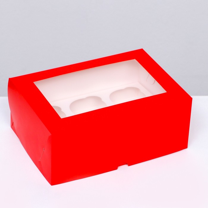 Упаковка для капкейков с окном на 6 капкейков целлюлоза, алый, 25 х 17 х 10 см упаковка на 6 капкейков с окном снежинки 25 х 17 х 10 см