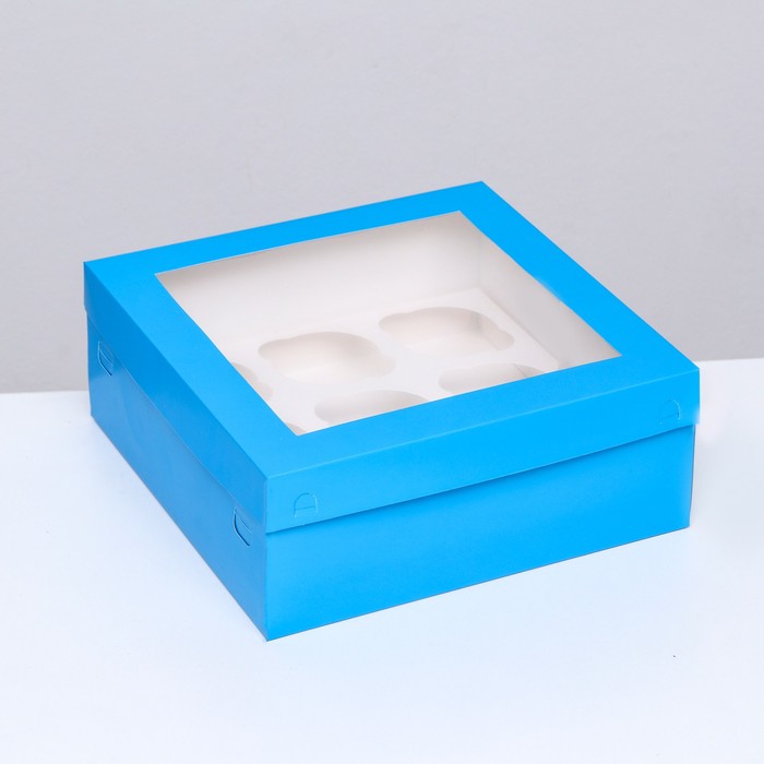 Упаковка под 9 капкейков с окном, голубая, 25 х 25 х 10 см упаковка под 9 капкейков с окном красная 25 х 25 х 10 см