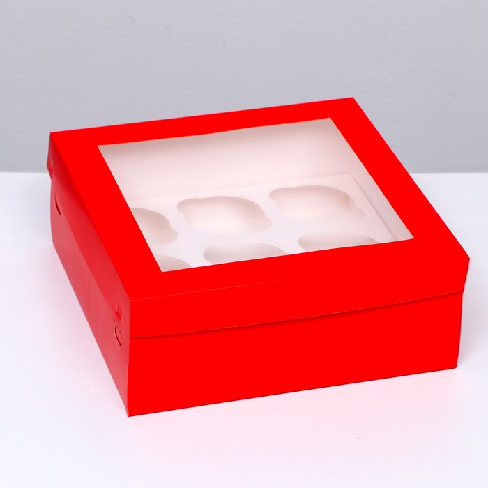 Упаковка под 9 капкейков с окном, красная, 25 х 25 х 10 см упаковка под 9 капкейков с окном красная 25 х 25 х 10 см