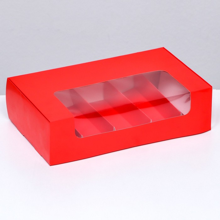 Коробка складная с окном под 5 эклеров красная, 25 х 15 х 6,6 см коробка складная красная 25 х 20 х 5 см