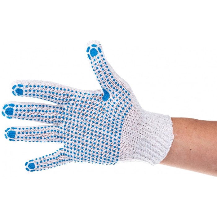Перчатки рабочие, х/б, вязка класс 7, с ПВХ точками, белые перчатки рабочие трикотажные с пвх точками 6 пар