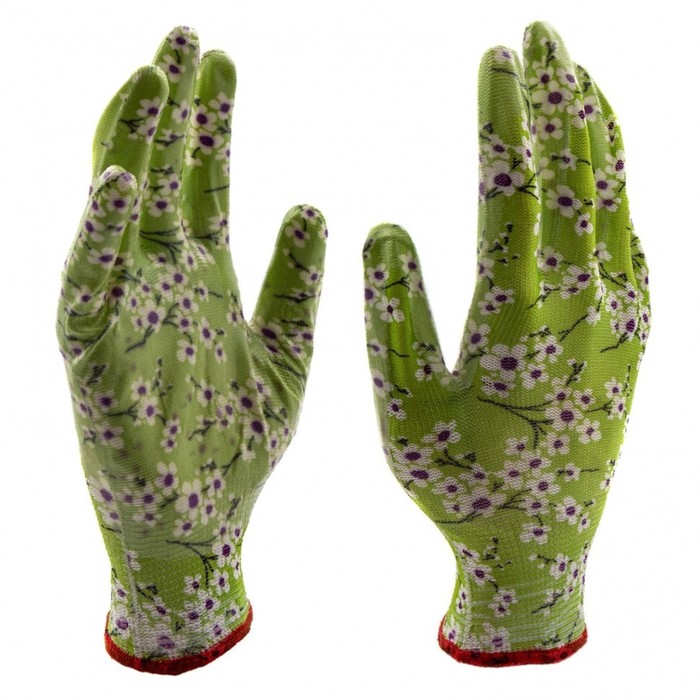 цена Перчатки из полиэстера садовые, с нитриловым обливом, размер 8, цвет МИКС, Palisad