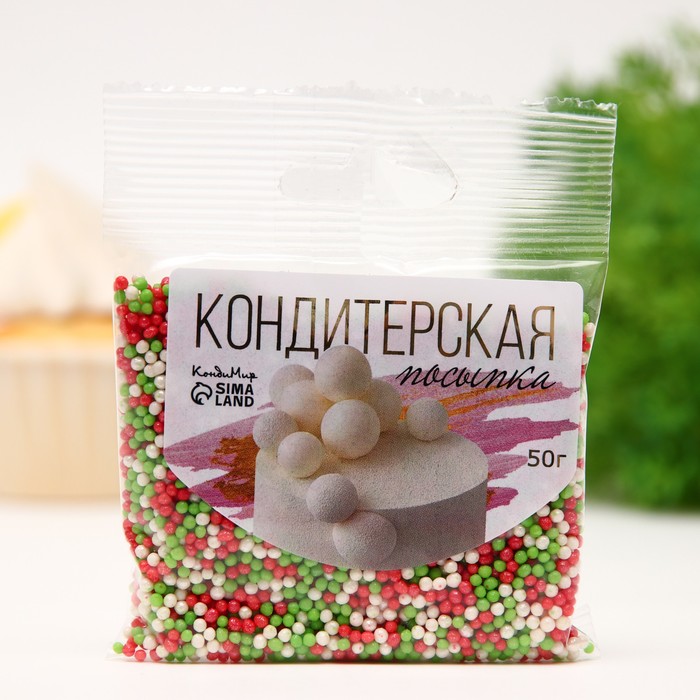 

Посыпка кондитерская "Новый год" Бисер цветной (Зеленый, серебро, красный), 50 г