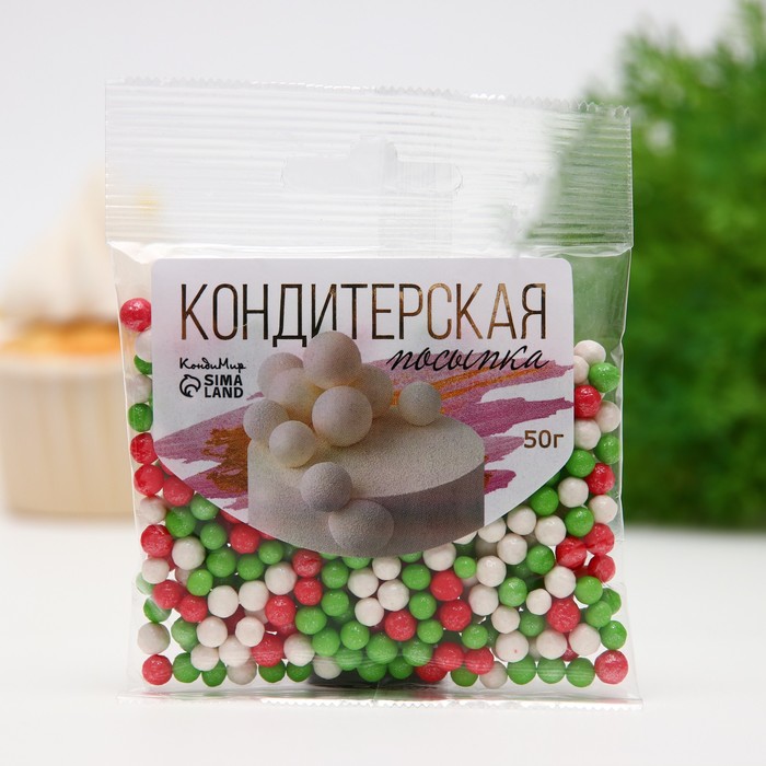 

Посыпка кондитерская "Новый год" Бисер цветной: еленый, серебро, красный, Пасха, 50 г