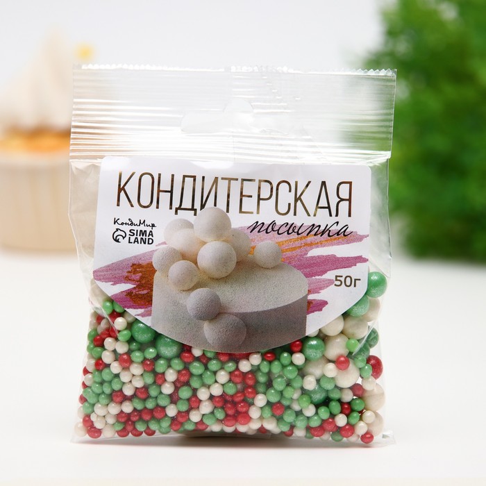 

Посыпка кондитерская "Новый год" в цветной глазури (зеленый, красный, белоснежный),50 г