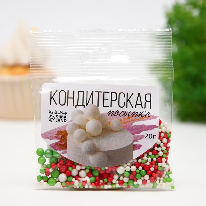 

Посыпка кондитерская "Новый год" Бисер цветной (Зеленый, серебро, красный), 20 г