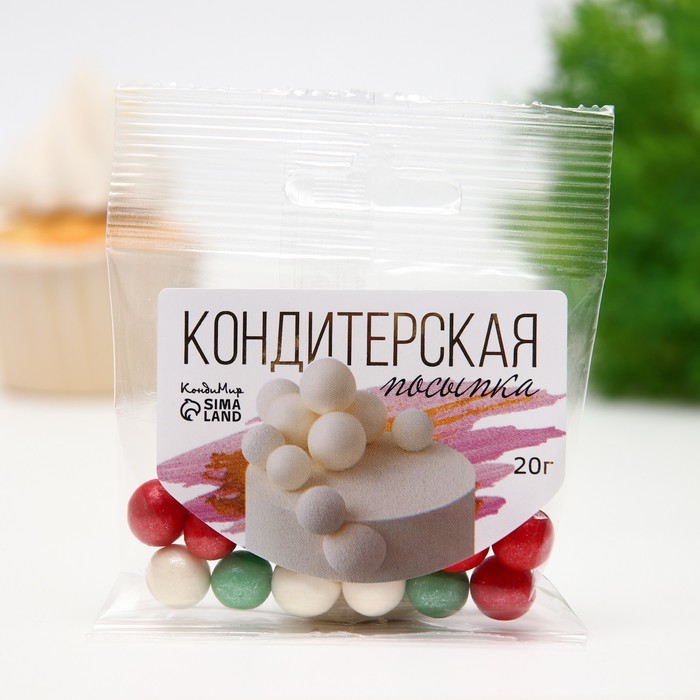 

Посыпка кондитерская "Новый год" в цветной глазури (зеленый, красный, белоснежный) 12-13 мм, 20 г