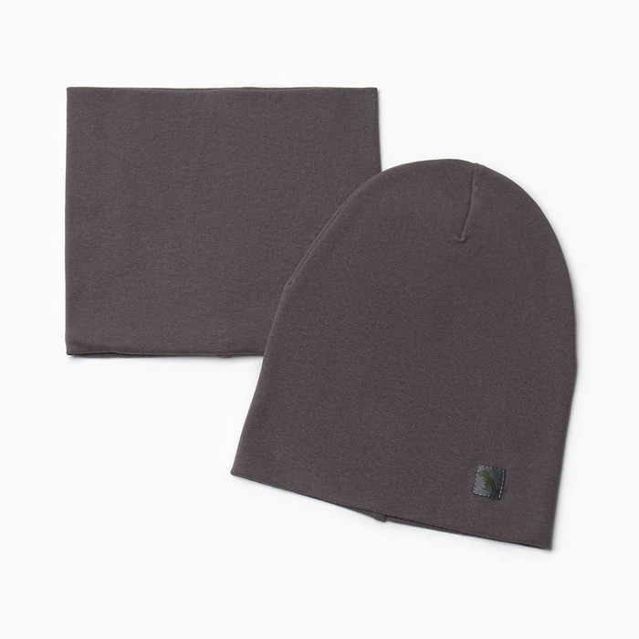 Комплект для мальчика (снуд и шапка), цвет тёмно-серый, размер 50-54