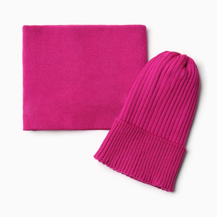 Комплект для девочки (снуд и шапка), цвет малина, размер 52-56