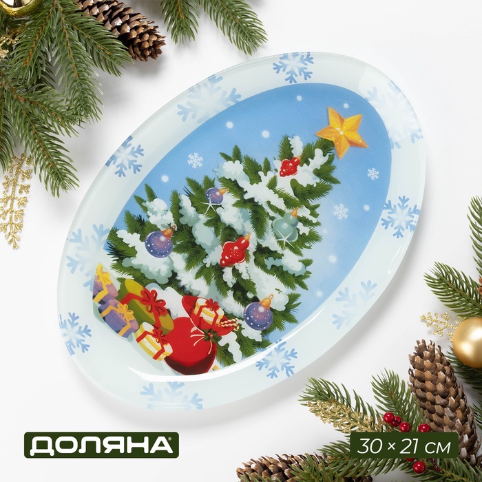 

Блюдо стеклянное овальное Доляна «Зимняя сказка», 29,5×20,3 см