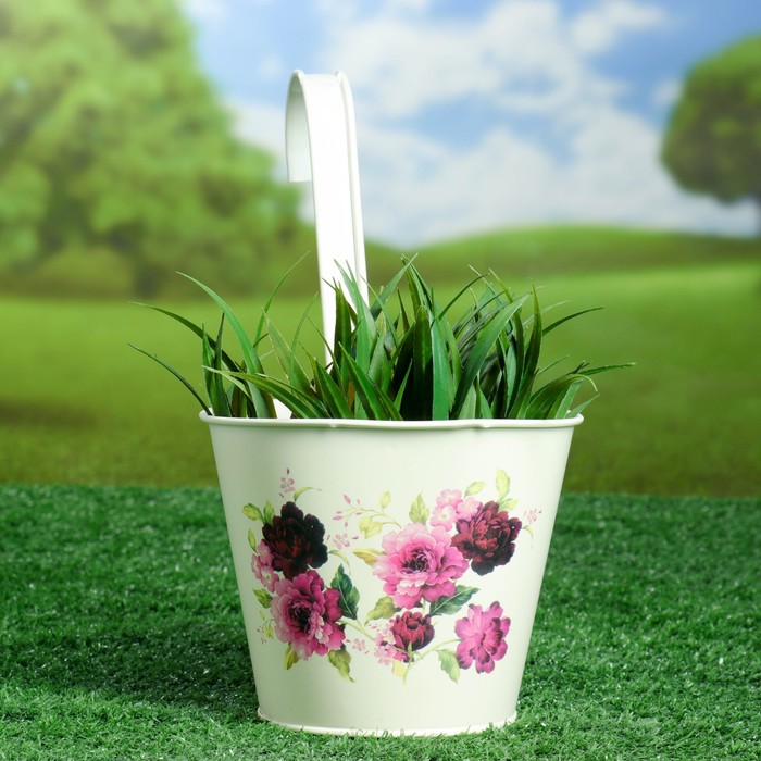 Кашпо подвесное "Пионы" с крючком, среднее