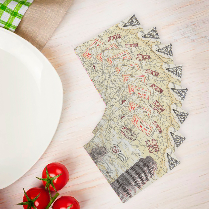 Салфетки бумажные (набор 20 шт) 33*33 см "Пизанская башня на бежевом"