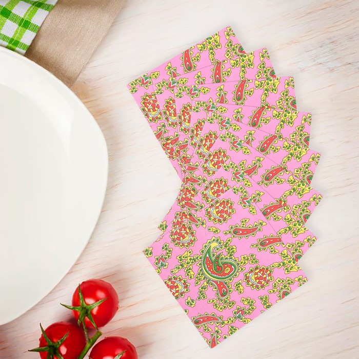Салфетки бумажные (набор 20 шт) 33*33 см "Турецкие огурцы на розовом"