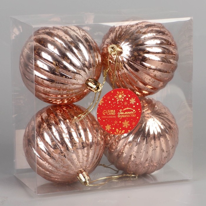 фото Набор шаров пластик d-8 см, 4 шт "винтаж" полосы, золото зимнее волшебство