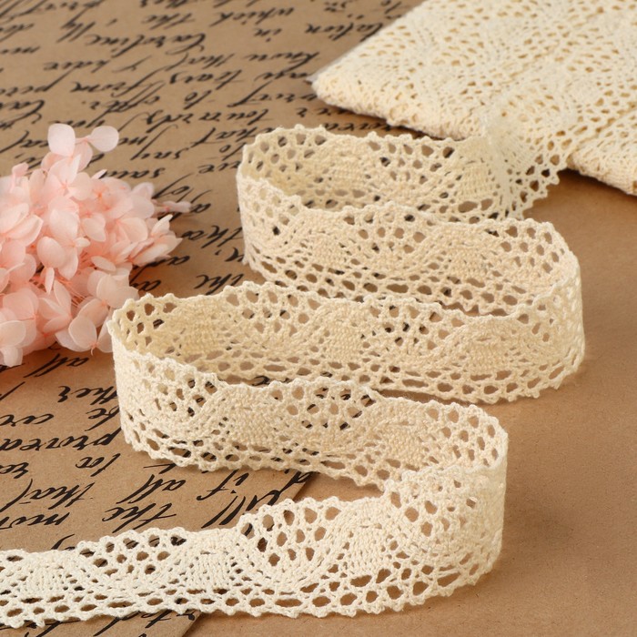 

Кружево вязаное, 30 мм × 10 ± 1 м, цвет бежевый