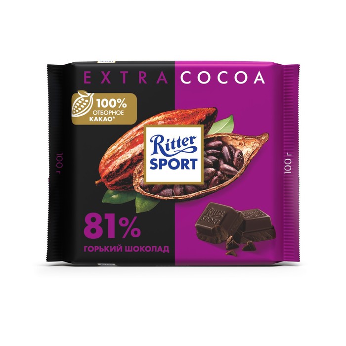 

Шоколад Ritter Sport Extra-Cocoa 100г горький Какао 81%