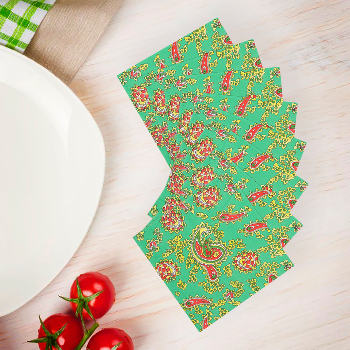Салфетки бумажные (набор 20 шт) 33*33 см "Турецкие огурцы на зеленом"