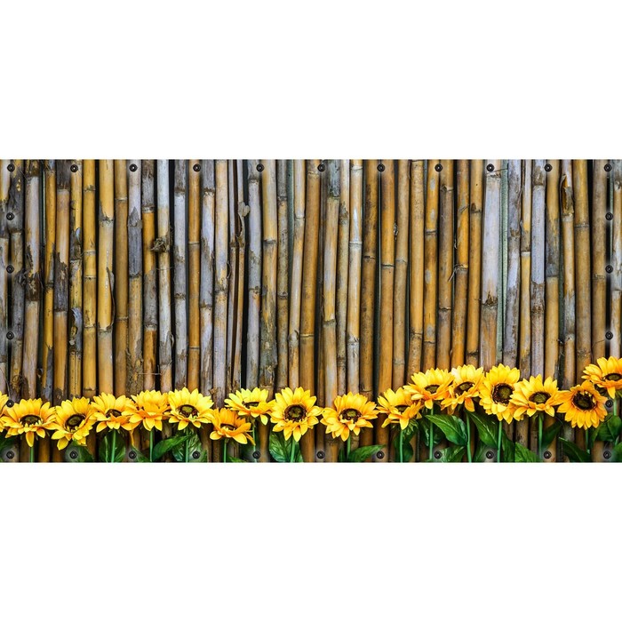фото Фотосетка, 314 × 155 см, с фотопечатью, люверсы шаг 0.3 м, «бамбуковый забор и подсолнухи» art
