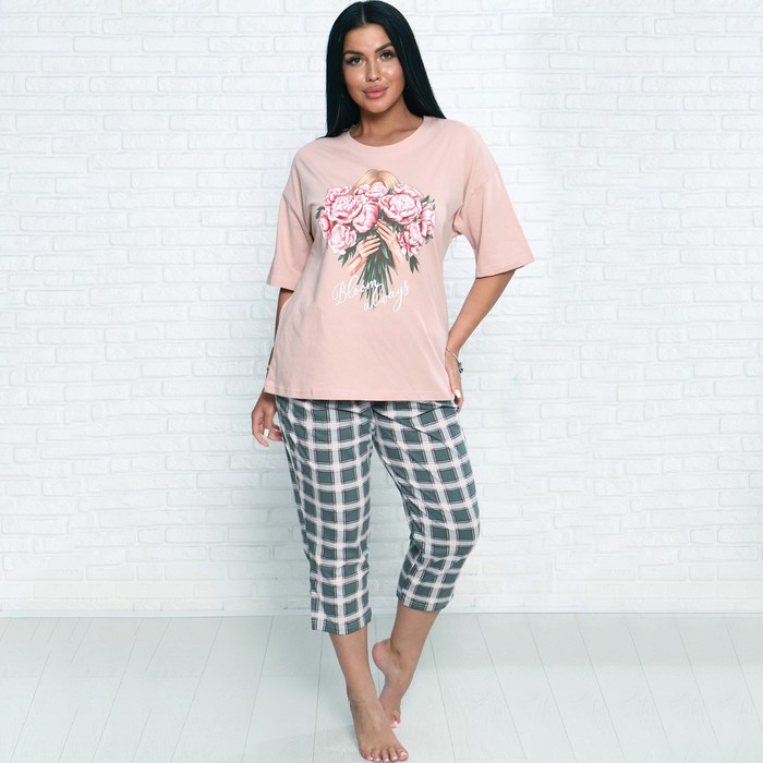 Комплект женский домашний (футболка/бриджи), цвет розовый, размер 46 комплект домашний lilians m437 размер 88 нектар розовый