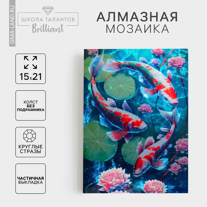 

Алмазная мозаика с частичным заполнением на холсте «Карпы»‎, 15 х 21 см