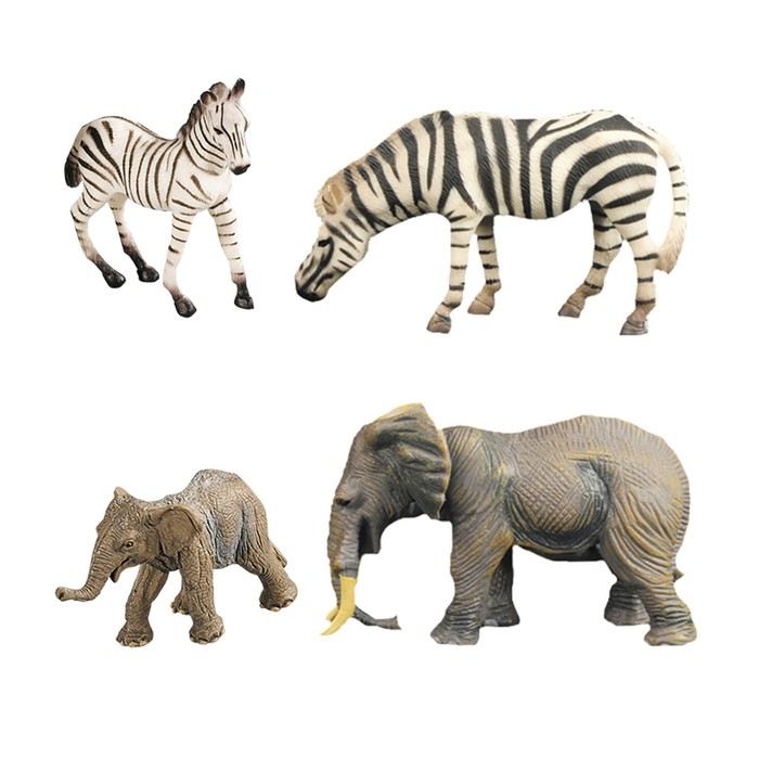 Набор фигурок «Мир диких животных: семья зебр и семья слонов», 4 фигурки набор фигурок мир диких животных семья зебр 2 фигурки