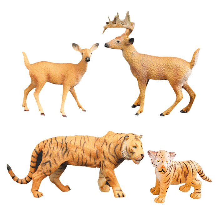 цена Набор фигурок «Мир диких животных: семья тигров и семья оленей», 4 фигурки