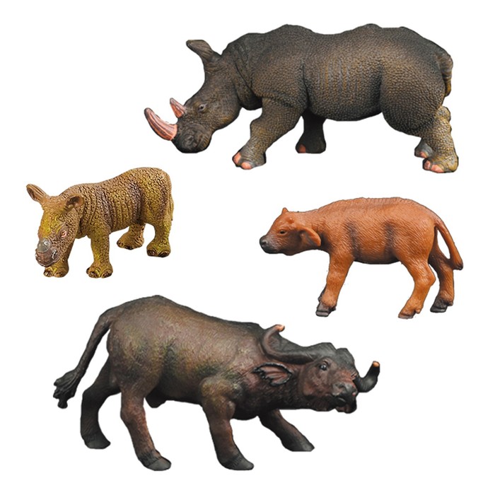 цена Набор фигурок «Мир диких животных: семья буйволов и семья носорогов», 4 фигурки
