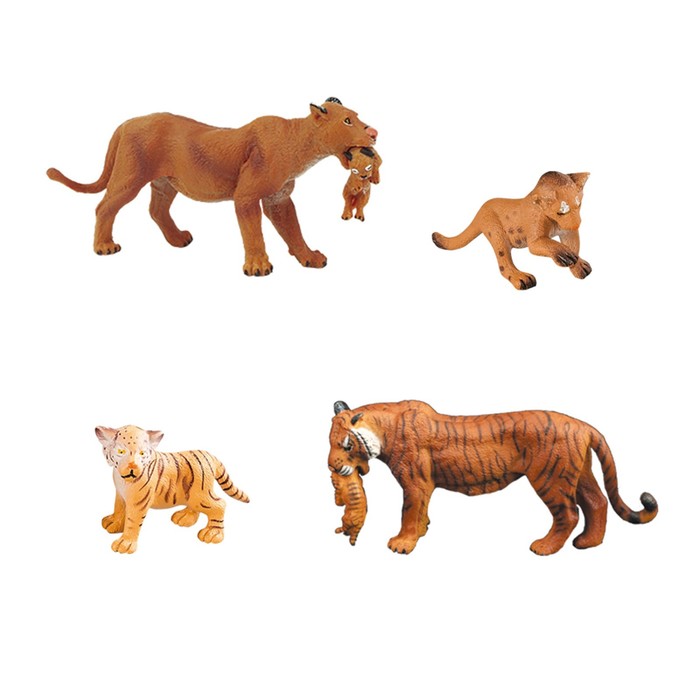 Набор фигурок «Мир диких животных: семья львов и семья тигров», 4 фигурки набор фигурок мир диких животных семья тигров и семья оленей mm211 239
