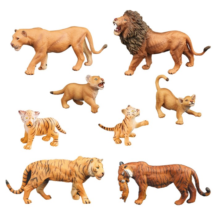 Набор фигурок «Мир диких животных: семья тигров и семья львов», 8 фигурок
