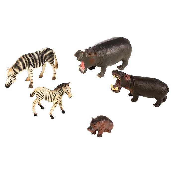 фото Набор фигурок «мир диких животных: семья бегемотов и семья зебр», 5 фигурок masai mara