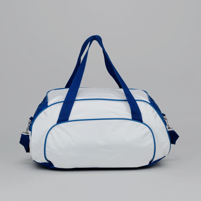 Сумка спортивная на молнии, 1 отдел, 3 наружных кармана, длинный ремень, белый/синий