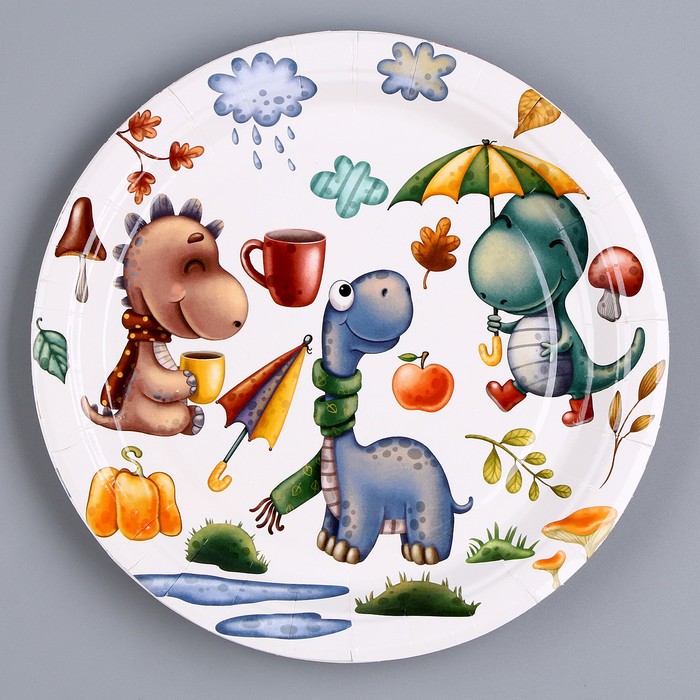 Тарелка бумажная «Динозаврики», в наборе 6 шт. тарелка бумажная панда с шариками в наборе 6 шт