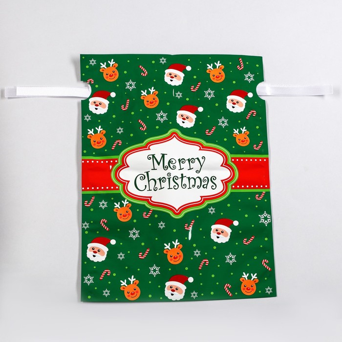 цена Пакет подарочный с завязками, Счастливого рождества, 24х32 см